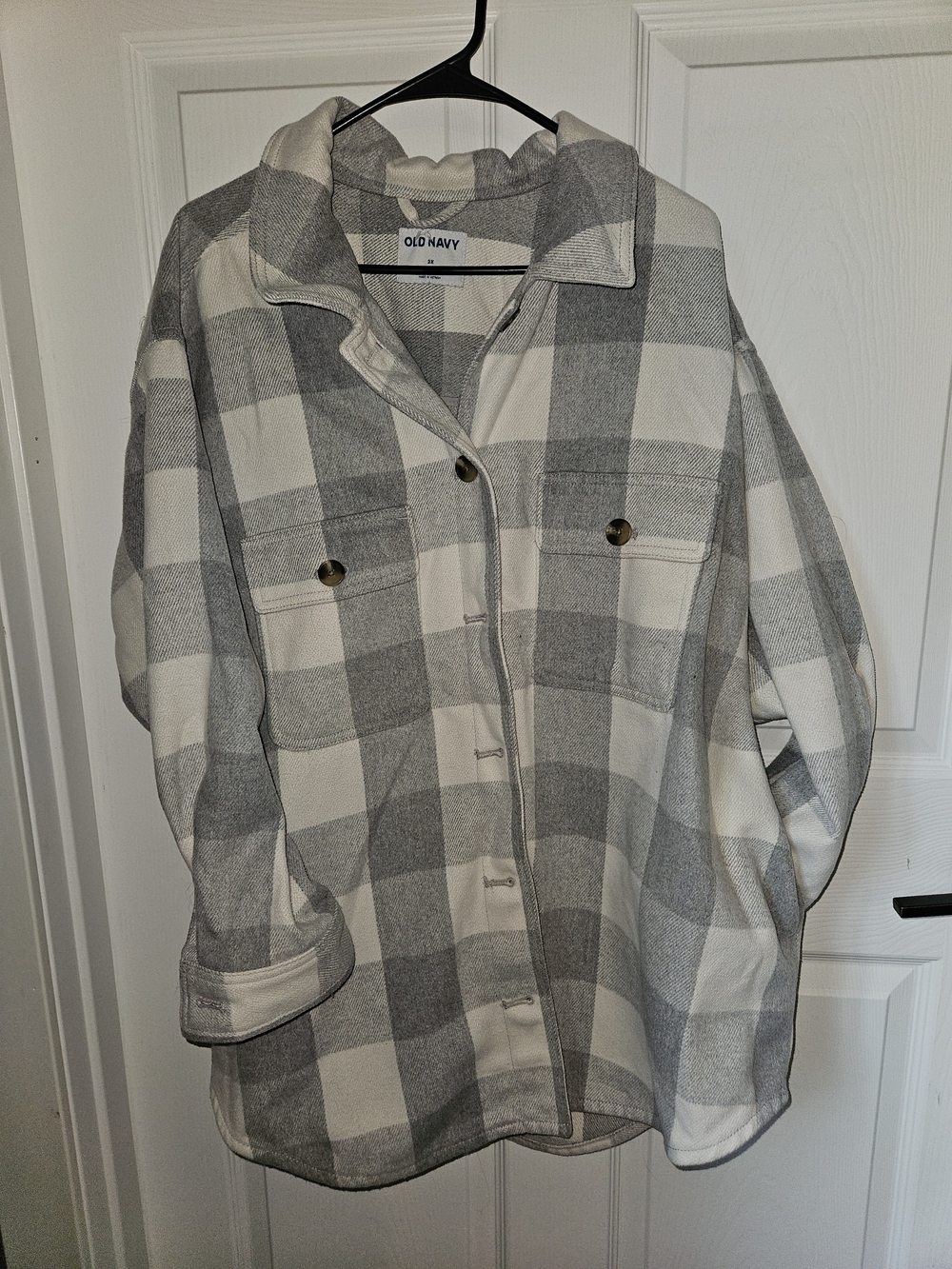 Old Navy Gray and White Plaid Shacket